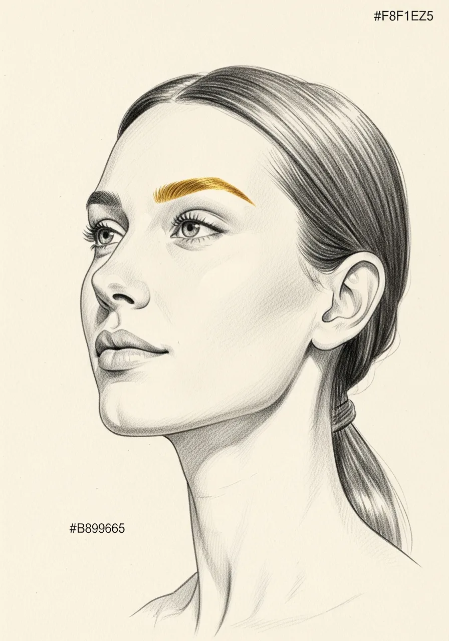 Editorial pencil-sketch portrait — restful, elevated upper-face position