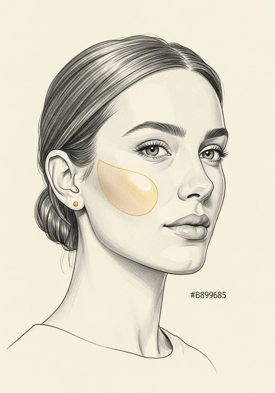 Editorial pencil-sketch portrait — refined mid-face contour after buccal fat removal