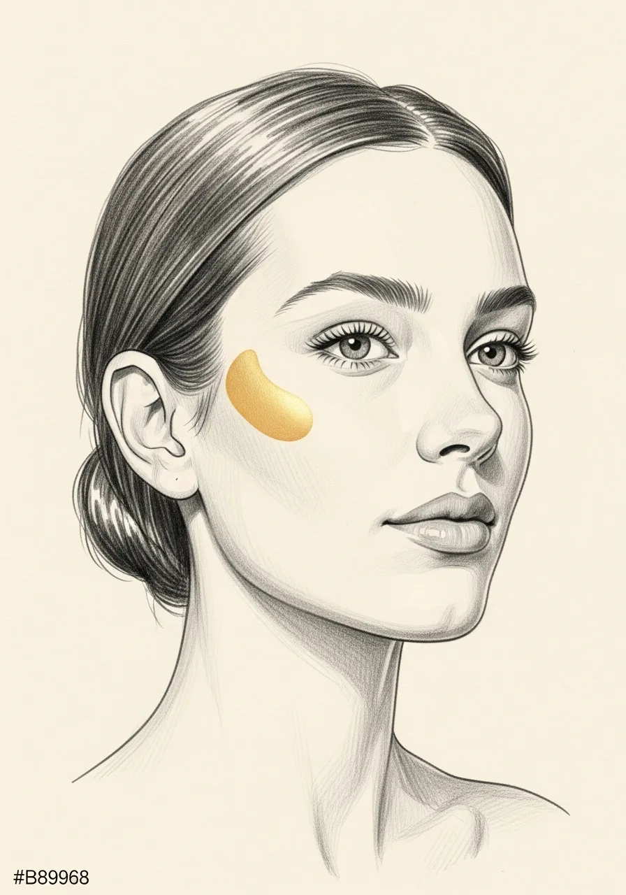 Editorial pencil-sketch portrait — defined zygomatic structure after cheek augmentation