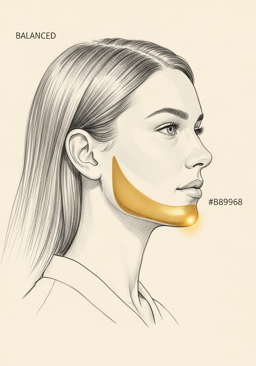 Editorial pencil-sketch portrait — balanced jawline and chin projection