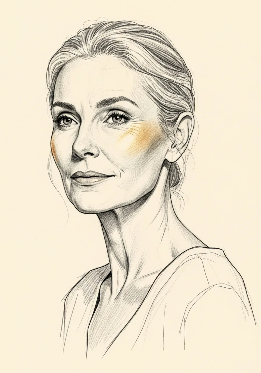 Editorial pencil-sketch portrait — the considered aesthetic of a Mourad NYC facelift