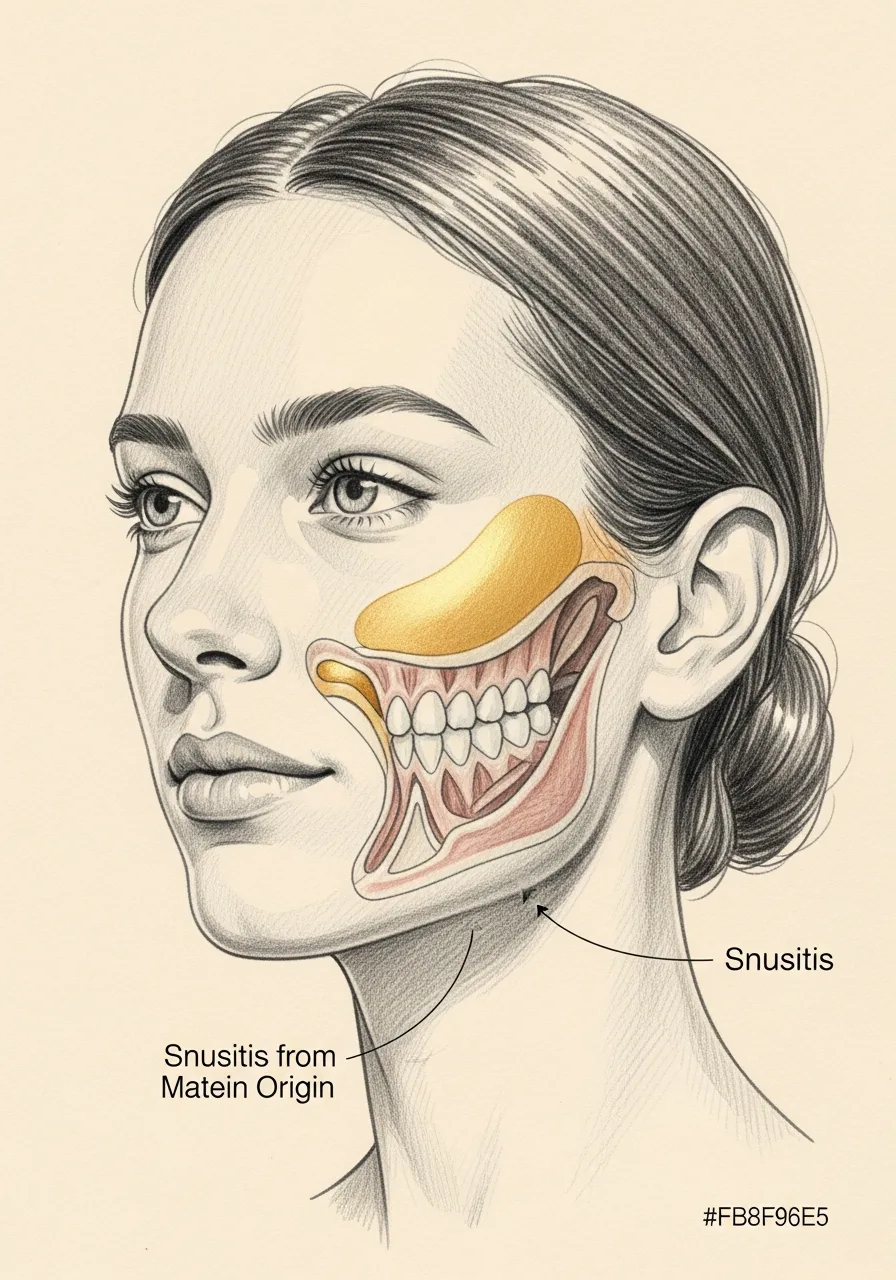 Editorial pencil-sketch portrait — clinical evaluation of dental-origin maxillary sinusitis
