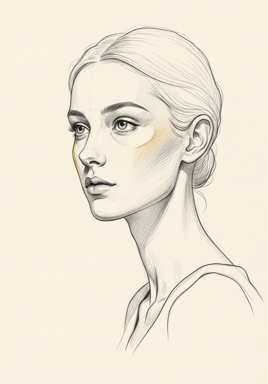 Editorial pencil-sketch portrait — the calm, considered aesthetic of Mourad NYC rhinoplasty