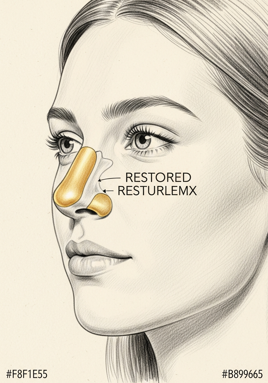 Editorial pencil-sketch portrait — restored septal integrity after perforation repair