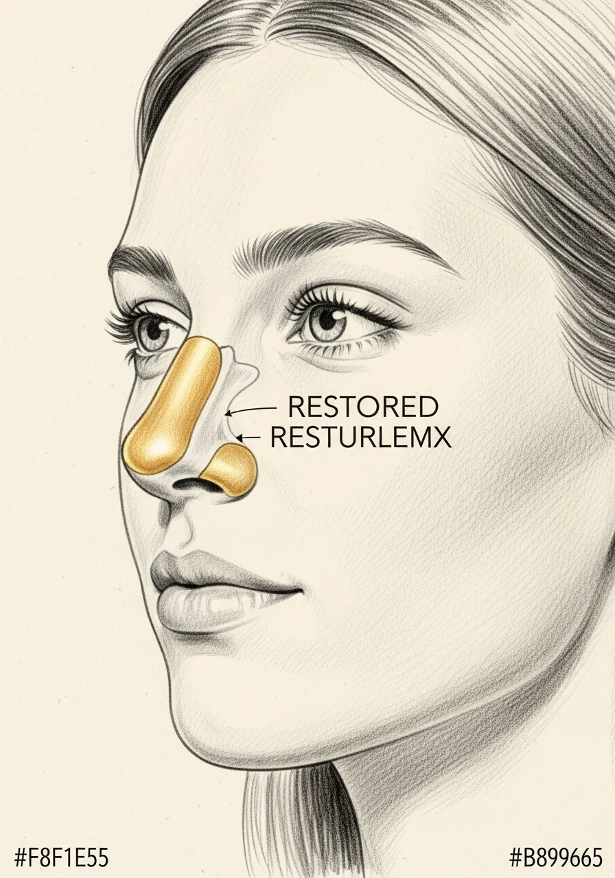 Editorial pencil-sketch portrait — restored septal integrity after perforation repair