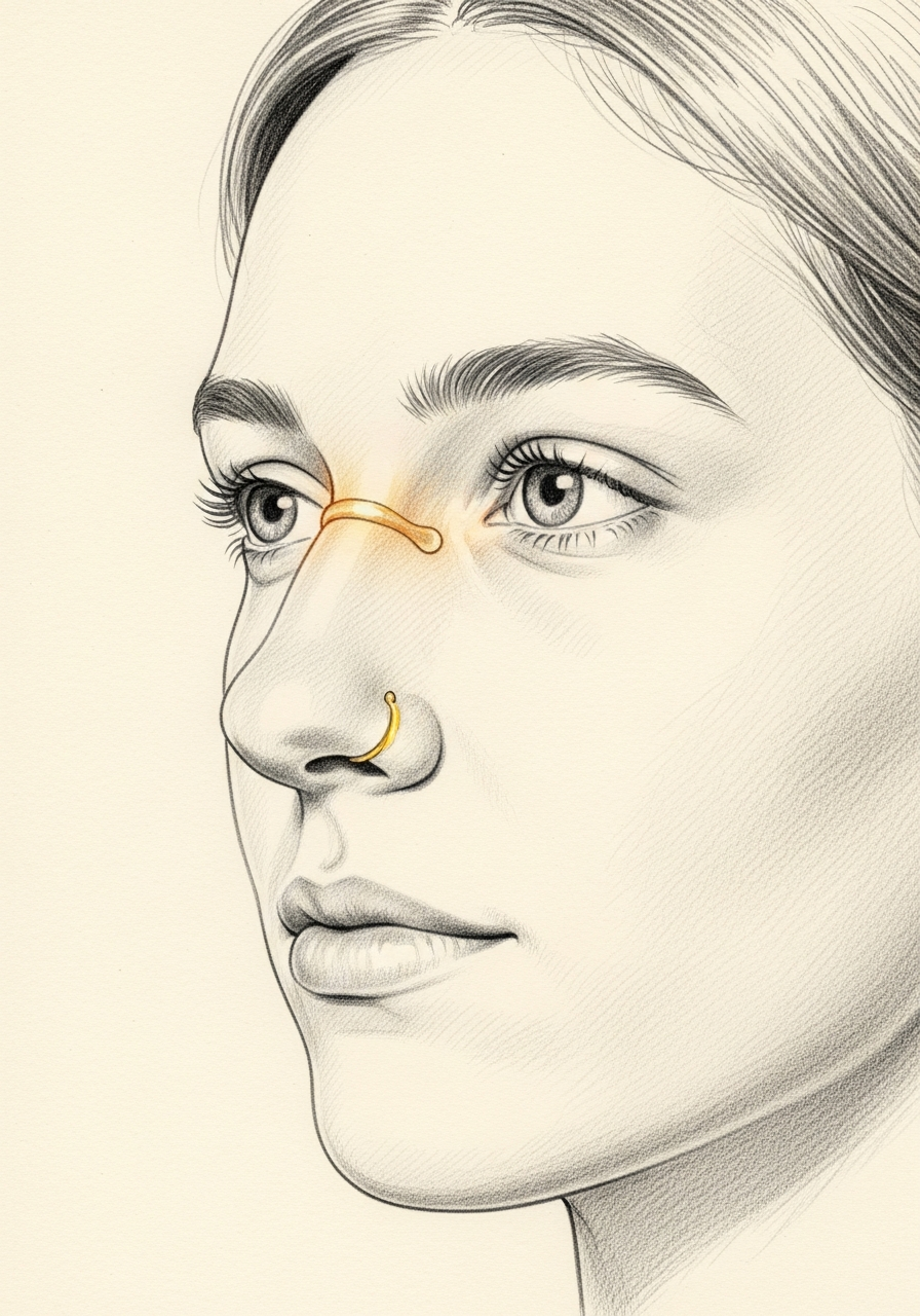 Editorial pencil-sketch portrait — internal nasal airway restored after septoplasty