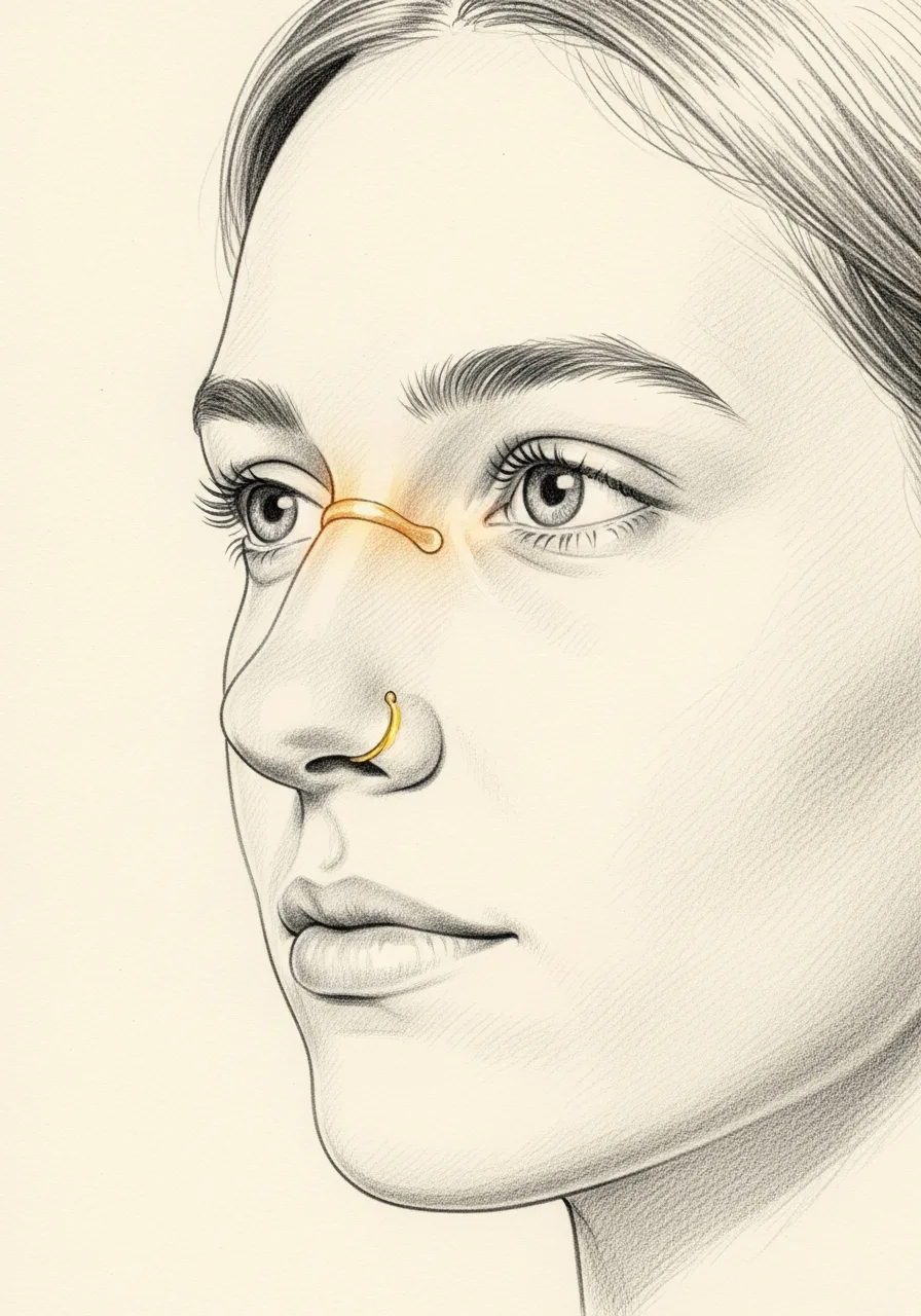 Editorial pencil-sketch portrait — internal nasal airway restored after septoplasty