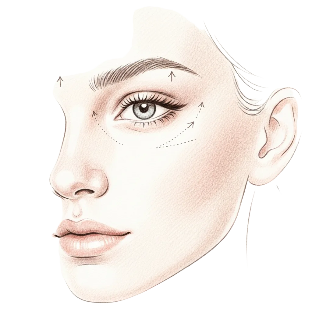 Pencil-sketch diagram — Temporal Lateral Brow Only