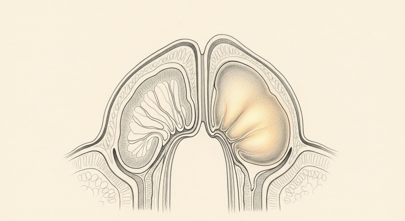 Healthy sinus lining compared with the thickened, inflamed lining seen in chronic sinusitis.