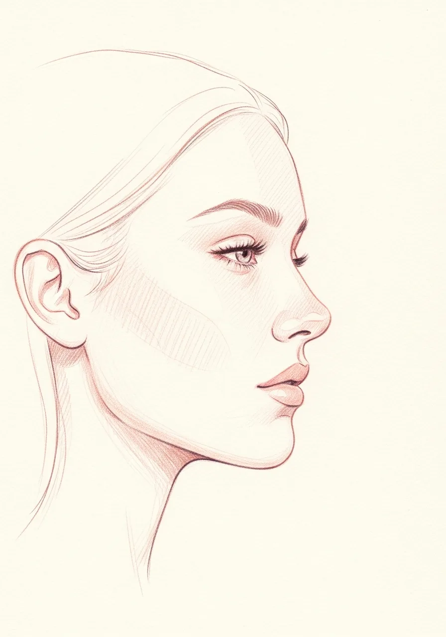 Pencil sketch profile illustrating the preservation of natural facial identity