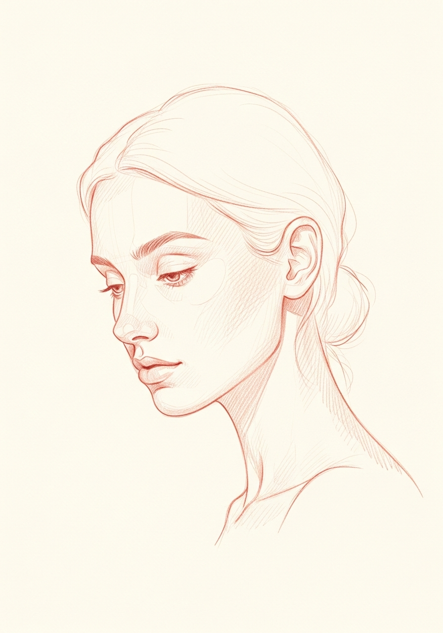 Pencil sketch portrait — settled and well, after the right treatment plan